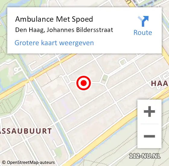 Locatie op kaart van de 112 melding: Ambulance Met Spoed Naar Den Haag, Johannes Bildersstraat op 19 januari 2020 19:14