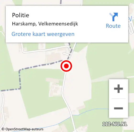 Locatie op kaart van de 112 melding: Politie Harskamp, Velkemeensedijk op 30 september 2013 06:19