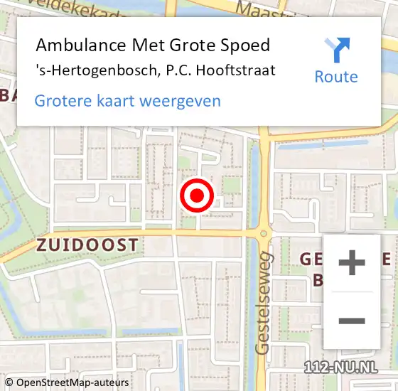 Locatie op kaart van de 112 melding: Ambulance Met Grote Spoed Naar 's-Hertogenbosch, P.C. Hooftstraat op 19 januari 2020 22:54