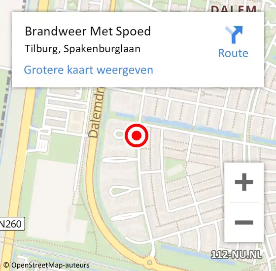 Locatie op kaart van de 112 melding: Brandweer Met Spoed Naar Tilburg, Spakenburglaan op 19 januari 2020 23:23