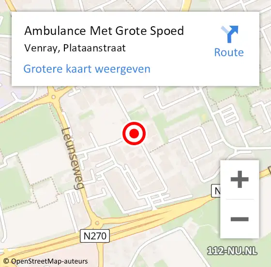 Locatie op kaart van de 112 melding: Ambulance Met Grote Spoed Naar Venray, Plataanstraat op 20 januari 2020 01:11