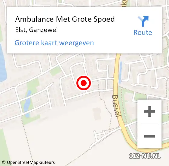 Locatie op kaart van de 112 melding: Ambulance Met Grote Spoed Naar Elst, Ganzewei op 20 januari 2020 03:54