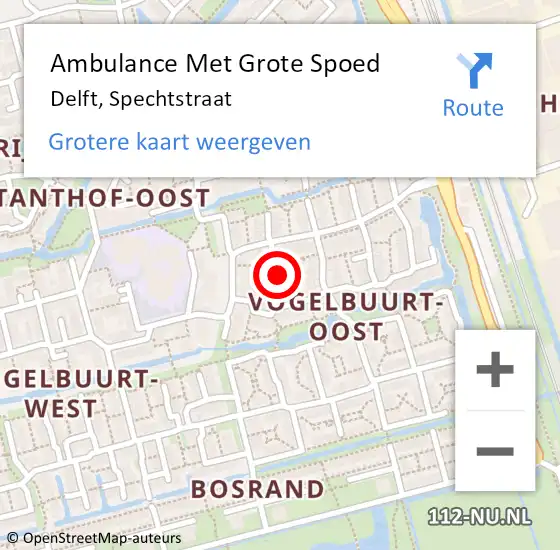 Locatie op kaart van de 112 melding: Ambulance Met Grote Spoed Naar Delft, Spechtstraat op 20 januari 2020 06:25