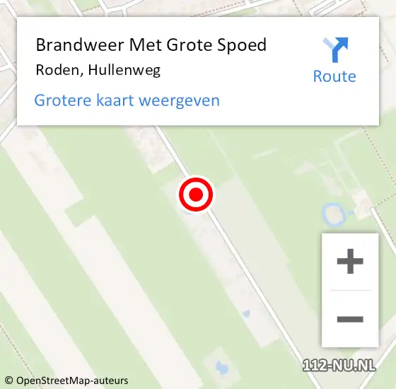 Locatie op kaart van de 112 melding: Brandweer Met Grote Spoed Naar Roden, Hullenweg op 20 januari 2020 08:21