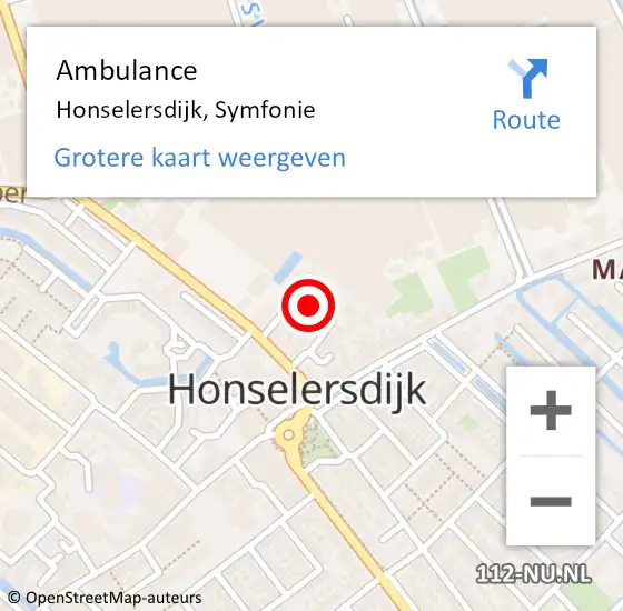 Locatie op kaart van de 112 melding: Ambulance Honselersdijk, Symfonie op 20 januari 2020 10:25