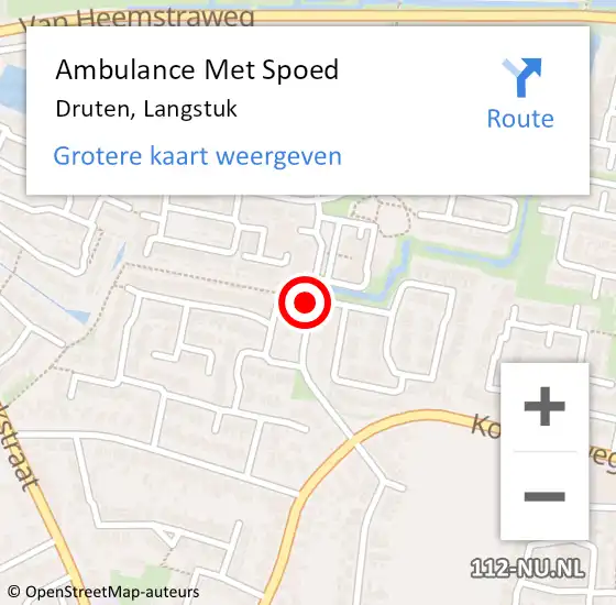 Locatie op kaart van de 112 melding: Ambulance Met Spoed Naar Druten, Langstuk op 20 januari 2020 10:57