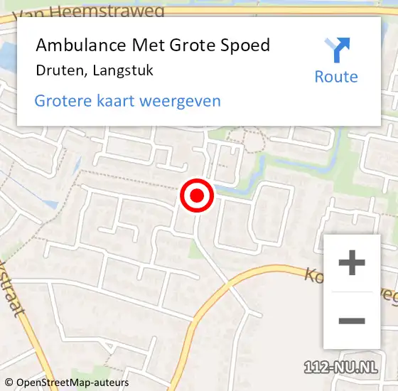 Locatie op kaart van de 112 melding: Ambulance Met Grote Spoed Naar Druten, Langstuk op 20 januari 2020 11:02