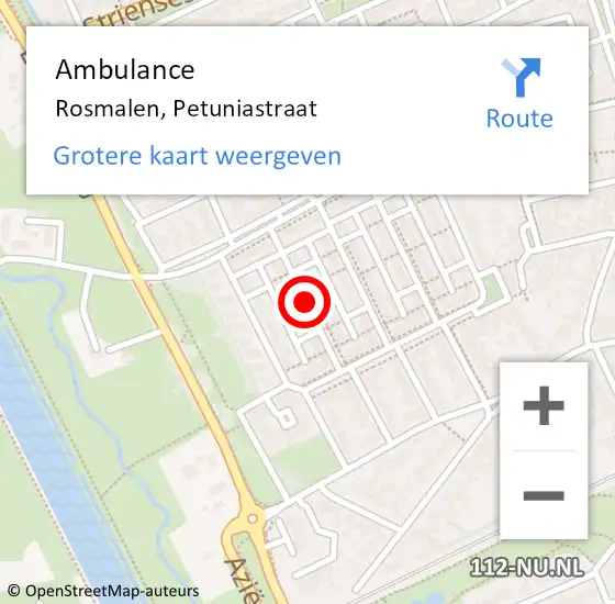 Locatie op kaart van de 112 melding: Ambulance Rosmalen, Petuniastraat op 20 januari 2020 13:55