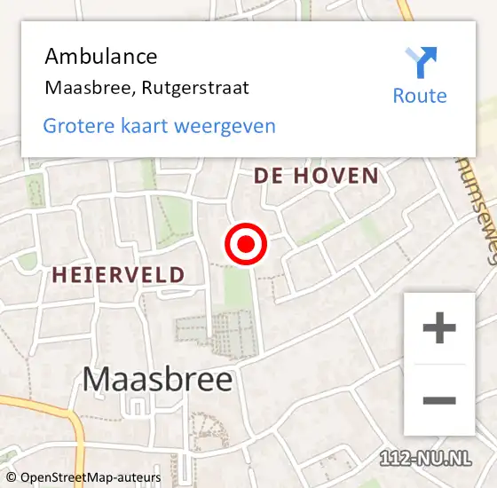 Locatie op kaart van de 112 melding: Ambulance Maasbree, Rutgerstraat op 20 januari 2020 15:05