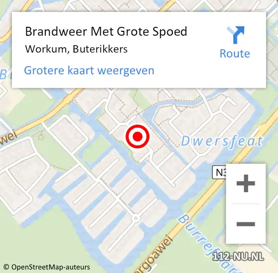 Locatie op kaart van de 112 melding: Brandweer Met Grote Spoed Naar Workum, Buterikkers op 20 januari 2020 17:33