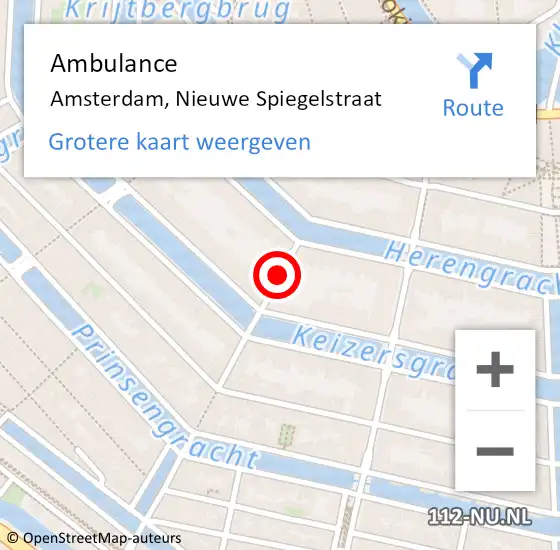 Locatie op kaart van de 112 melding: Ambulance Amsterdam, Nieuwe Spiegelstraat op 20 januari 2020 18:37