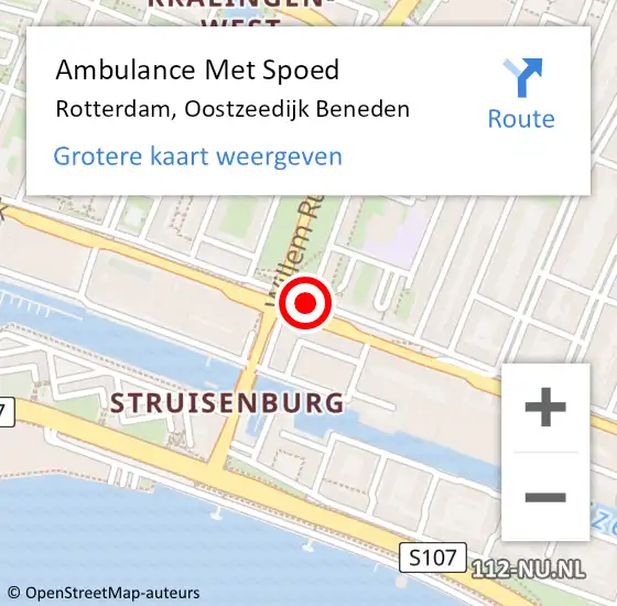 Locatie op kaart van de 112 melding: Ambulance Met Spoed Naar Rotterdam, Oostzeedijk Beneden op 20 januari 2020 19:06