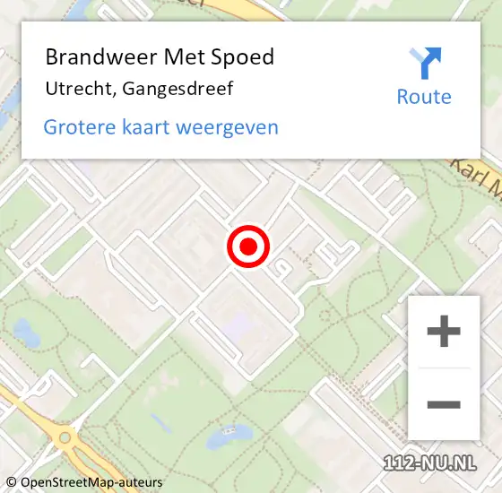 Locatie op kaart van de 112 melding: Brandweer Met Spoed Naar Utrecht, Gangesdreef op 20 januari 2020 19:31