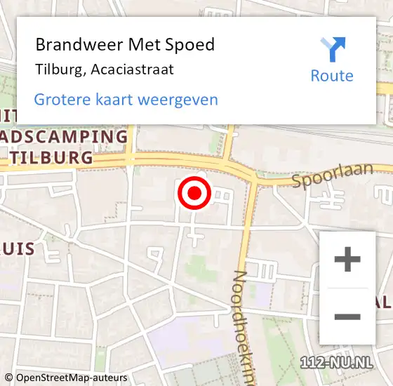 Locatie op kaart van de 112 melding: Brandweer Met Spoed Naar Tilburg, Acaciastraat op 20 januari 2020 21:49