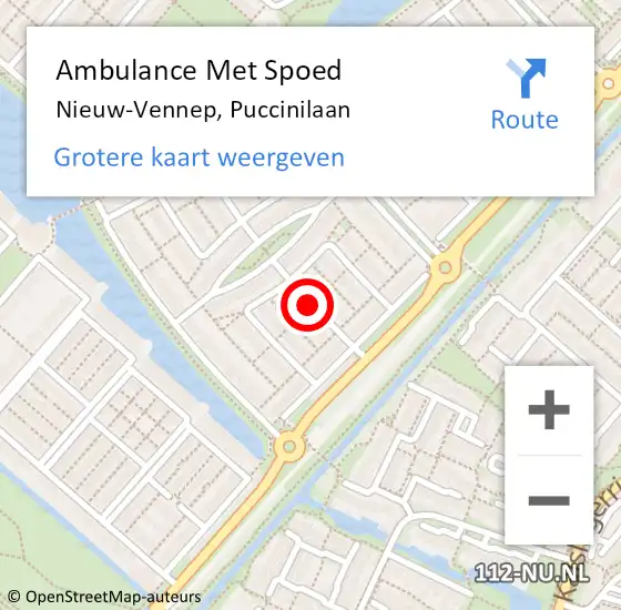 Locatie op kaart van de 112 melding: Ambulance Met Spoed Naar Nieuw-Vennep, Puccinilaan op 21 januari 2020 05:20