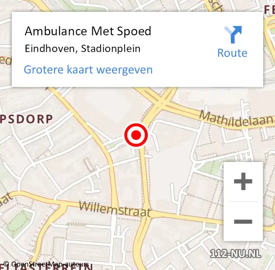 Locatie op kaart van de 112 melding: Ambulance Met Spoed Naar Eindhoven, Stadionplein op 21 januari 2020 09:28