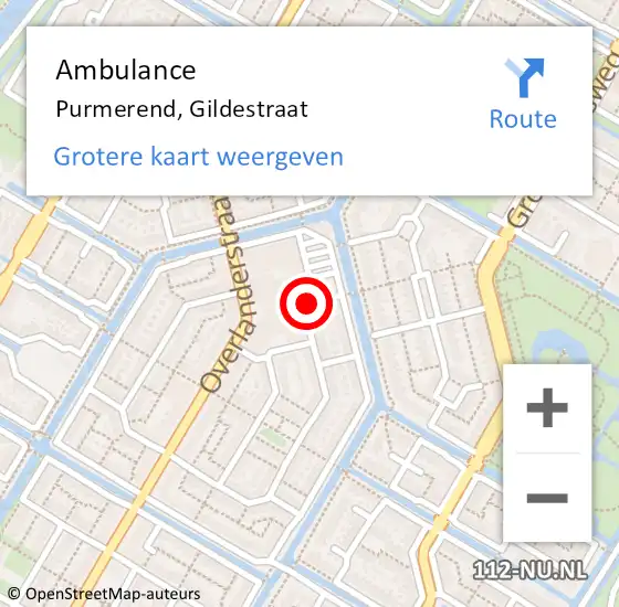 Locatie op kaart van de 112 melding: Ambulance Purmerend, Gildestraat op 21 januari 2020 10:55