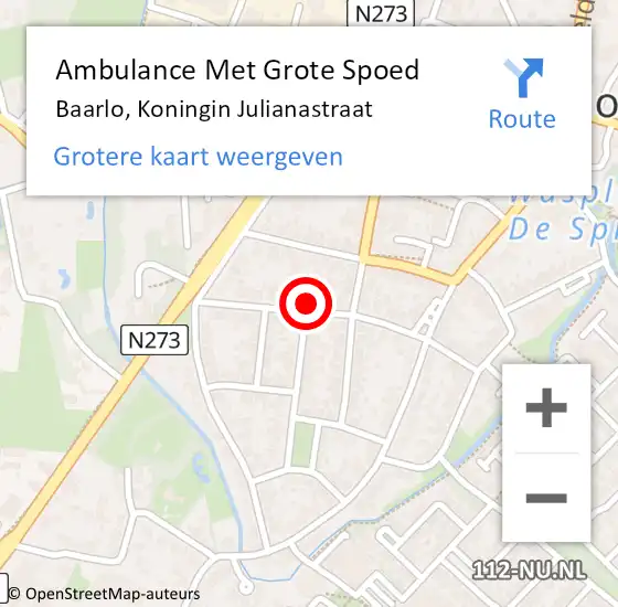 Locatie op kaart van de 112 melding: Ambulance Met Grote Spoed Naar Baarlo, Koningin Julianastraat op 26 april 2014 06:01