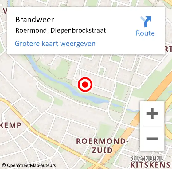 Locatie op kaart van de 112 melding: Brandweer Roermond, Diepenbrockstraat op 21 januari 2020 12:01
