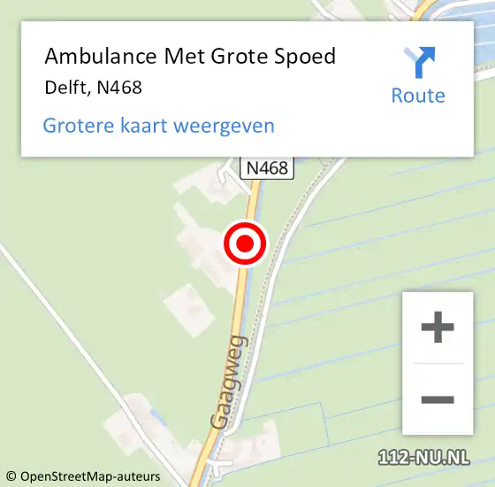 Locatie op kaart van de 112 melding: Ambulance Met Grote Spoed Naar Delft, N468 op 21 januari 2020 14:27