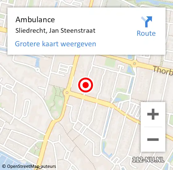 Locatie op kaart van de 112 melding: Ambulance Sliedrecht, Jan Steenstraat op 21 januari 2020 14:44