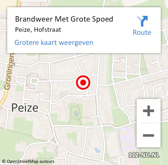 Locatie op kaart van de 112 melding: Brandweer Met Grote Spoed Naar Peize, Hofstraat op 30 september 2013 07:18