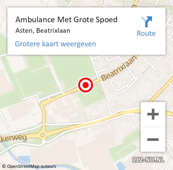 Locatie op kaart van de 112 melding: Ambulance Met Grote Spoed Naar Asten, Beatrixlaan op 21 januari 2020 21:33