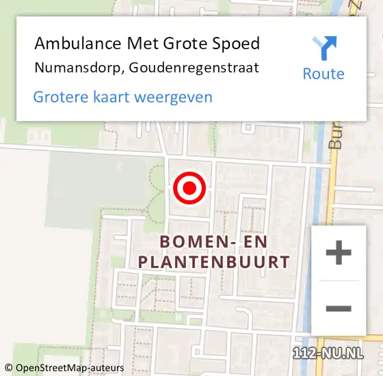 Locatie op kaart van de 112 melding: Ambulance Met Grote Spoed Naar Numansdorp, Goudenregenstraat op 21 januari 2020 22:38