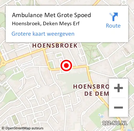 Locatie op kaart van de 112 melding: Ambulance Met Grote Spoed Naar Hoensbroek, Deken Meys Erf op 26 april 2014 08:34