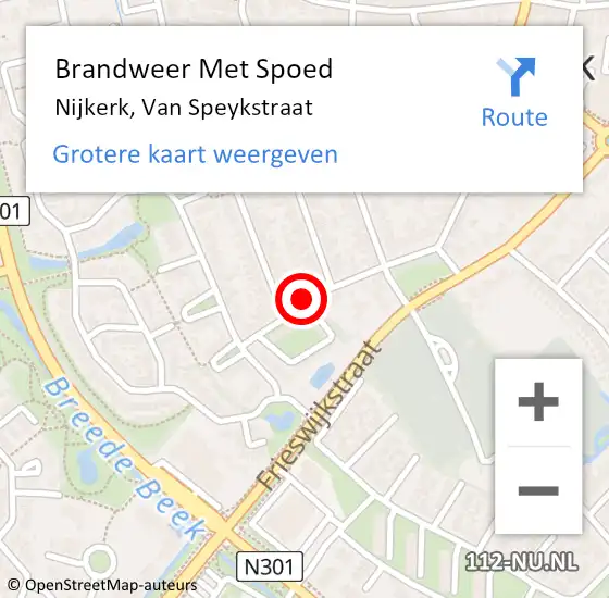 Locatie op kaart van de 112 melding: Brandweer Met Spoed Naar Nijkerk, Van Speykstraat op 22 januari 2020 06:46