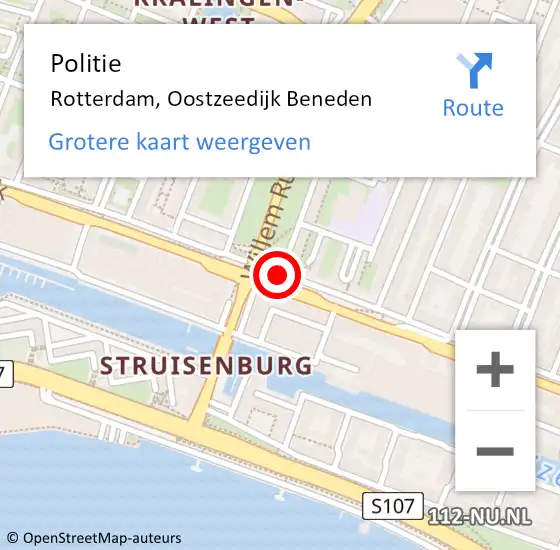 Locatie op kaart van de 112 melding: Politie Rotterdam, Oostzeedijk Beneden op 22 januari 2020 08:55