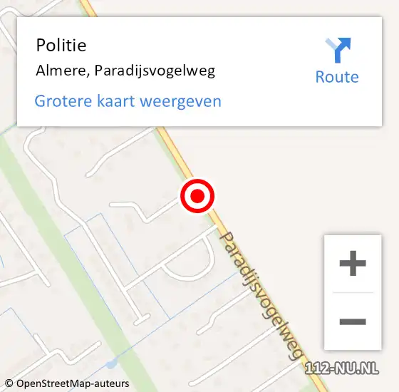 Locatie op kaart van de 112 melding: Politie Almere, Paradijsvogelweg op 22 januari 2020 09:45