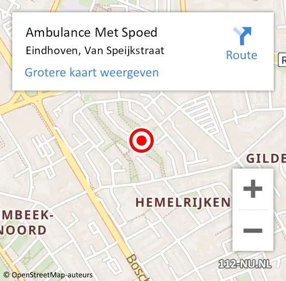 Locatie op kaart van de 112 melding: Ambulance Met Spoed Naar Eindhoven, Van Speijkstraat op 22 januari 2020 10:10