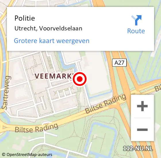 Locatie op kaart van de 112 melding: Politie Utrecht, Voorveldselaan op 22 januari 2020 11:20