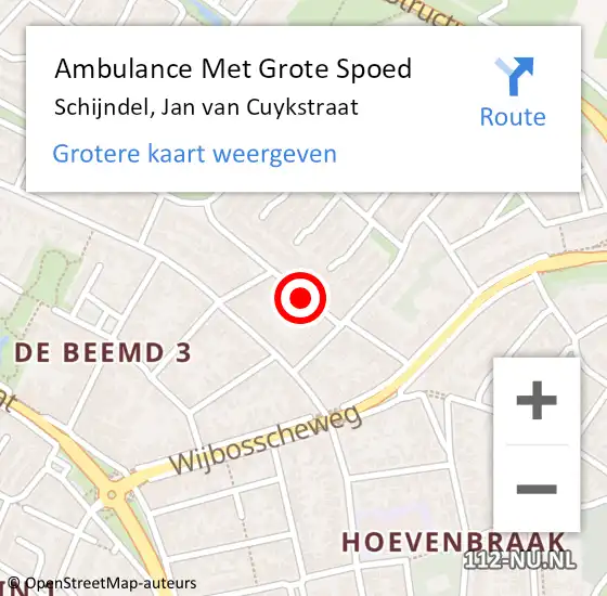 Locatie op kaart van de 112 melding: Ambulance Met Grote Spoed Naar Schijndel, Jan van Cuykstraat op 22 januari 2020 11:54