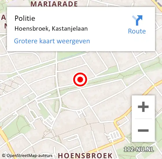 Locatie op kaart van de 112 melding: Politie Hoensbroek, Kastanjelaan op 22 januari 2020 12:36