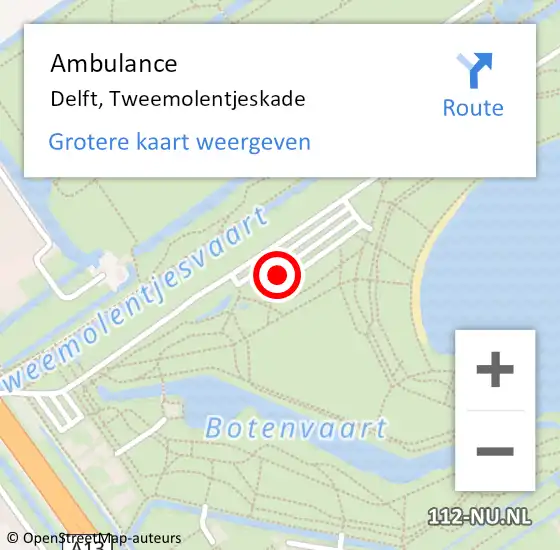 Locatie op kaart van de 112 melding: Ambulance Delft, Tweemolentjeskade op 22 januari 2020 12:52
