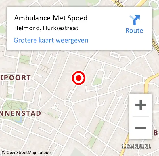 Locatie op kaart van de 112 melding: Ambulance Met Spoed Naar Helmond, Hurksestraat op 22 januari 2020 12:56