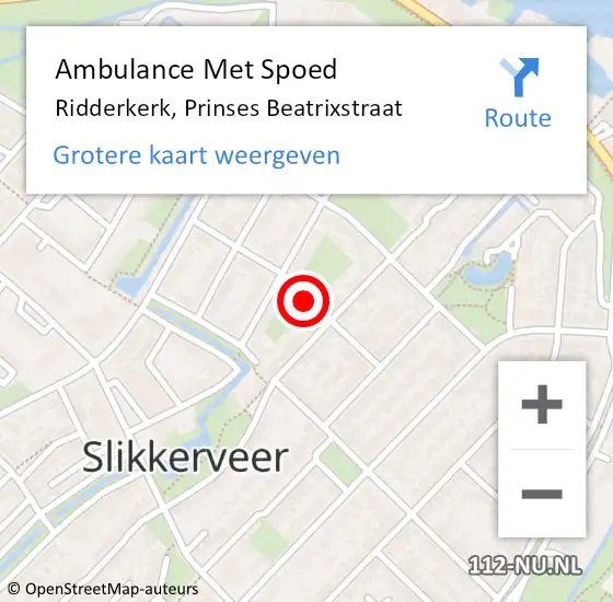 Locatie op kaart van de 112 melding: Ambulance Met Spoed Naar Ridderkerk, Prinses Beatrixstraat op 22 januari 2020 13:15