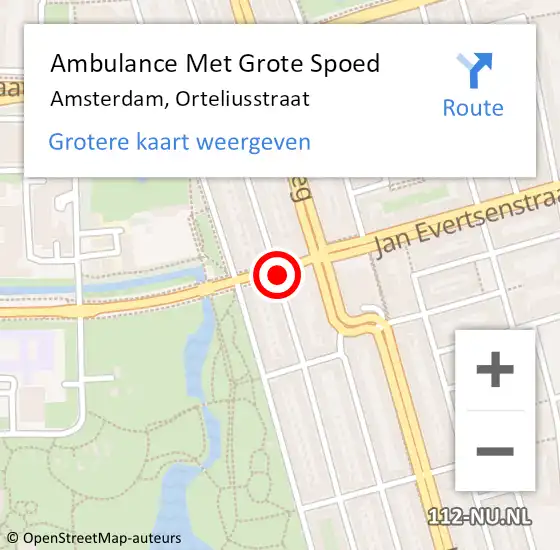 Locatie op kaart van de 112 melding: Ambulance Met Grote Spoed Naar Amsterdam, Orteliusstraat op 22 januari 2020 14:50