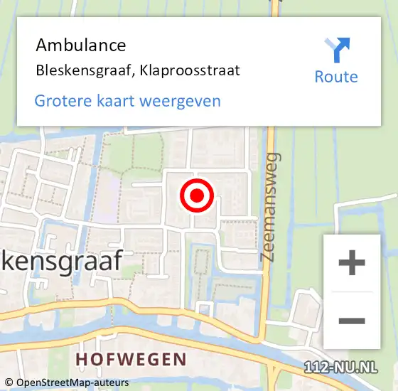 Locatie op kaart van de 112 melding: Ambulance Bleskensgraaf, Klaproosstraat op 22 januari 2020 14:57