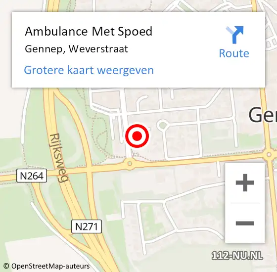 Locatie op kaart van de 112 melding: Ambulance Met Spoed Naar Gennep, Weverstraat op 22 januari 2020 15:29