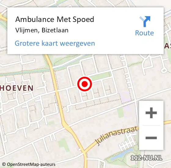 Locatie op kaart van de 112 melding: Ambulance Met Spoed Naar Vlijmen, Bizetlaan op 22 januari 2020 15:44