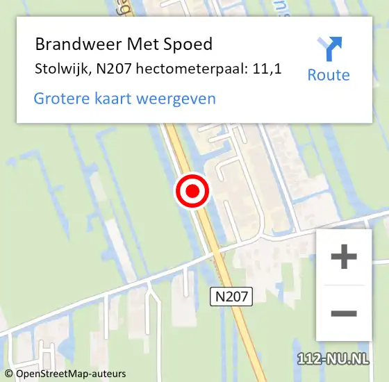 Locatie op kaart van de 112 melding: Brandweer Met Spoed Naar Stolwijk, N207 hectometerpaal: 11,1 op 22 januari 2020 15:45