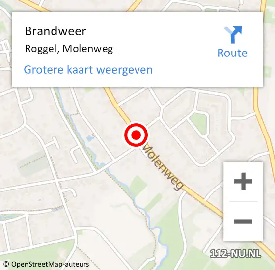 Locatie op kaart van de 112 melding: Brandweer Roggel, Molenweg op 22 januari 2020 18:01