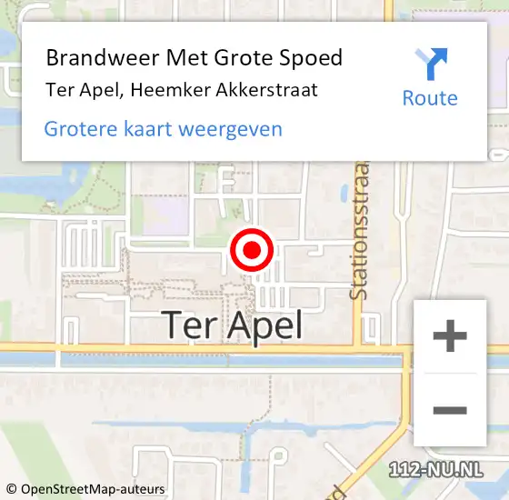 Locatie op kaart van de 112 melding: Brandweer Met Grote Spoed Naar Ter Apel, Heemker Akkerstraat op 22 januari 2020 18:33