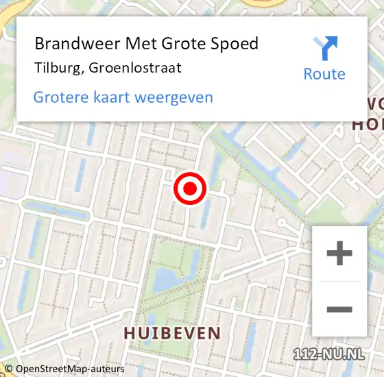 Locatie op kaart van de 112 melding: Brandweer Met Grote Spoed Naar Tilburg, Groenlostraat op 22 januari 2020 20:04