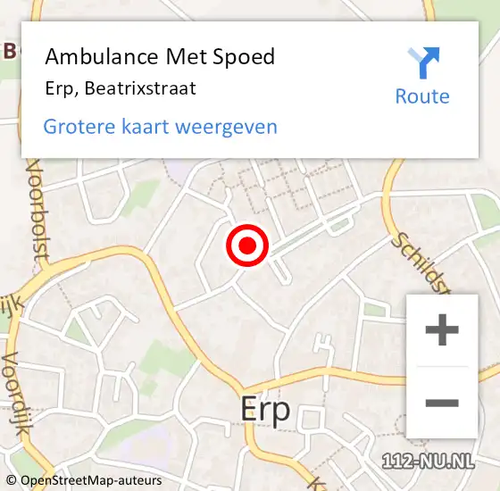 Locatie op kaart van de 112 melding: Ambulance Met Spoed Naar Erp, Beatrixstraat op 26 april 2014 10:09