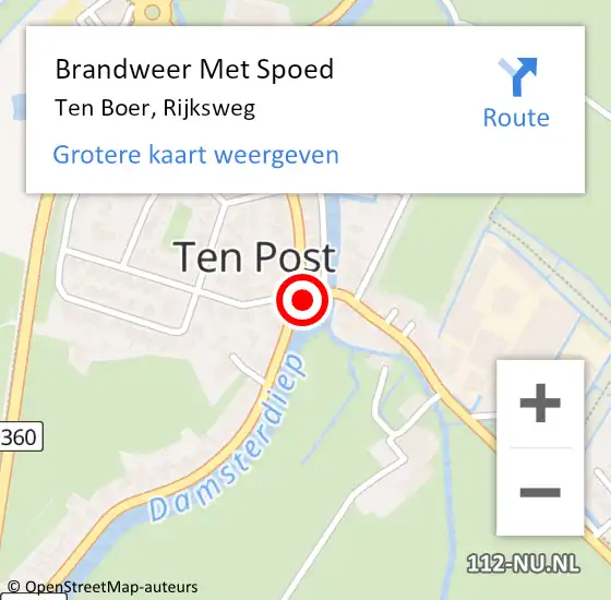 Locatie op kaart van de 112 melding: Brandweer Met Spoed Naar Ten Boer, Rijksweg op 26 april 2014 10:10