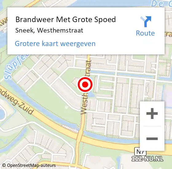 Locatie op kaart van de 112 melding: Brandweer Met Grote Spoed Naar Sneek, Westhemstraat op 22 januari 2020 21:53